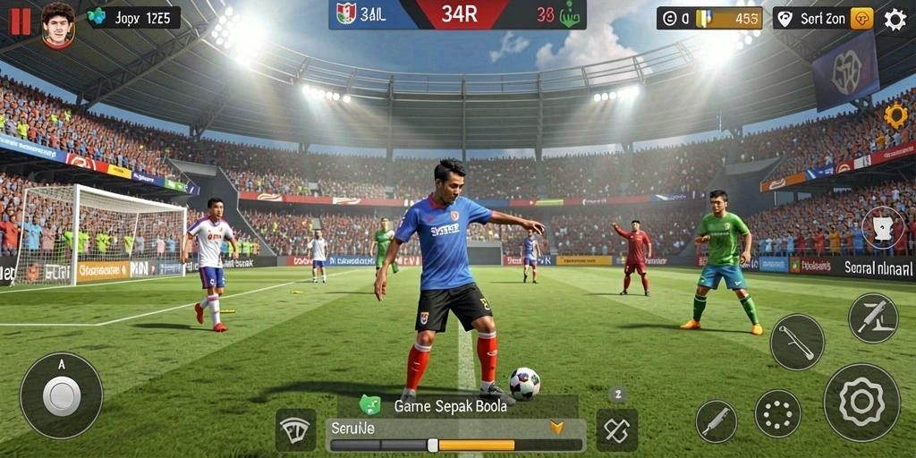 Tampilan gameplay di lapangan hijau yang mendebarkan.