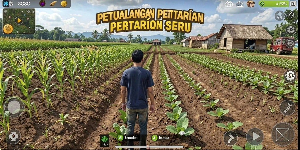 Tampilan gameplay <strong>8G8G</strong> dengan suasana pertanian yang menawan.