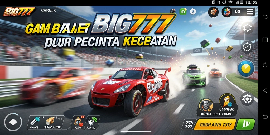 Screenshot gameplay BIG777 menampilkan aksi balap yang intens dan mendebarkan.