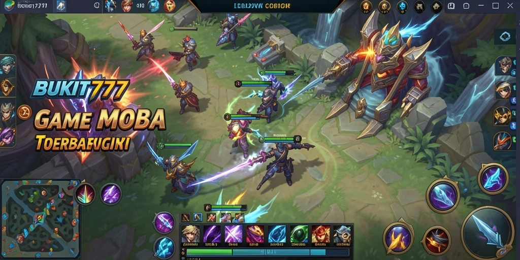Tampilan seru dari gameplay MOBA BUKIT777 dengan aksi pertempuran yang intens.
