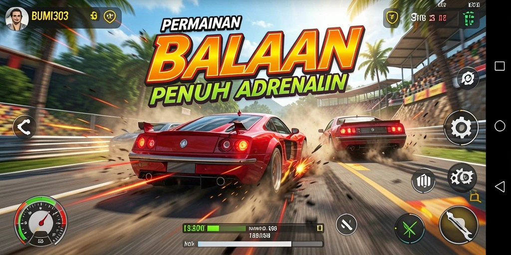 Tampilan menegangkan dalam gameplay balapan BUMI303.