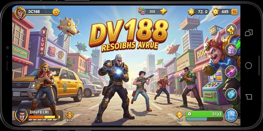Tampilan gameplay DV188 dengan karakter yang penuh warna dan aksi seru.