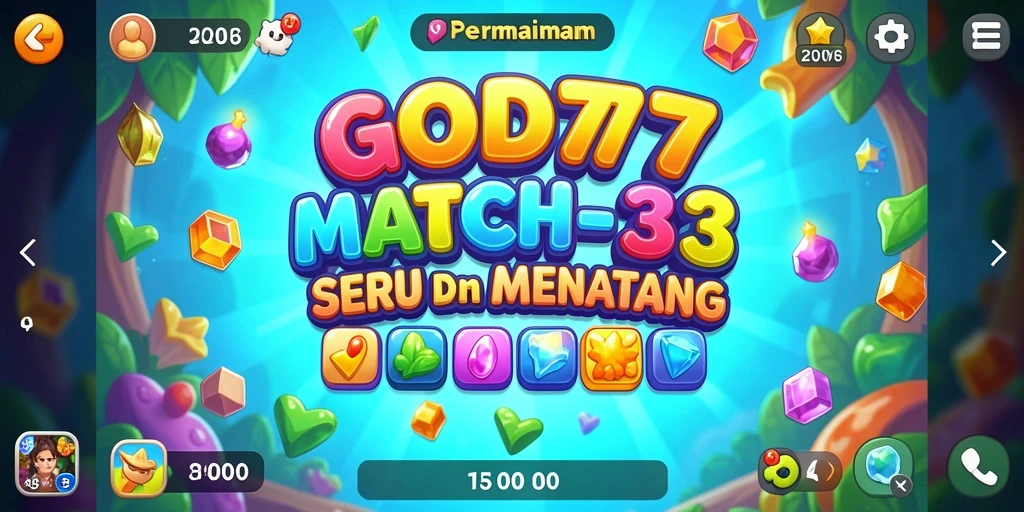 Tampilan gameplay keseruan di permainan Match-3 GOD77.