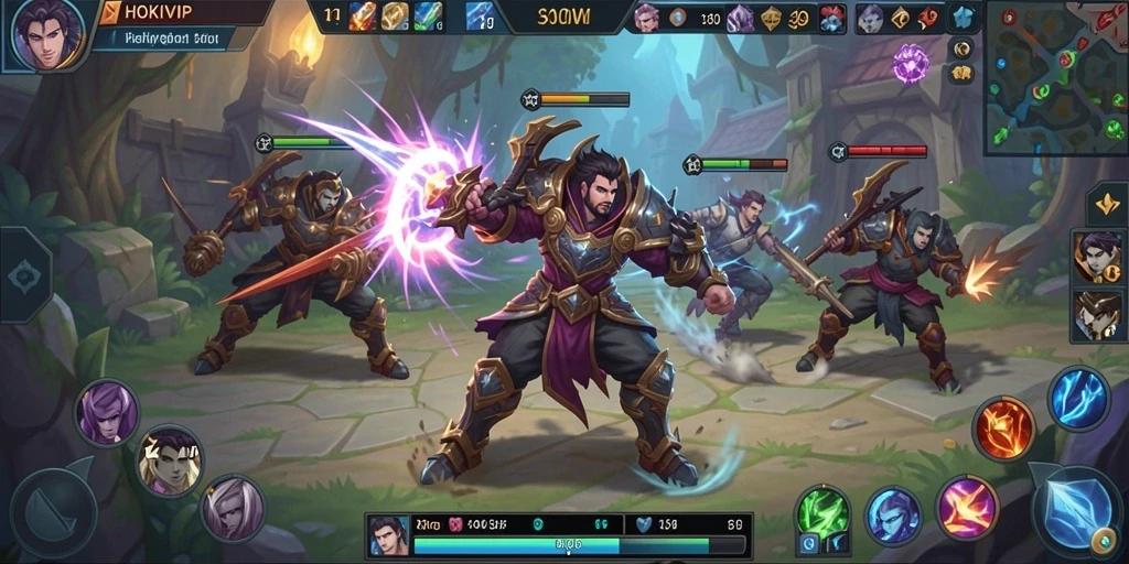 Screenshot HOKIVIP menampilkan aksi seru dalam pertarungan MOBA.