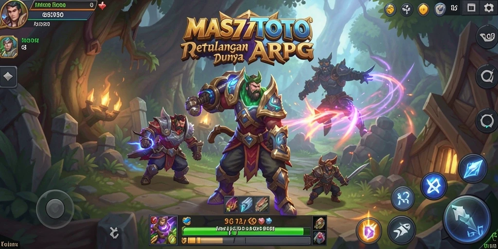 Screenshot gameplay ARPG MAS77TOTO dengan pemandangan epik.
