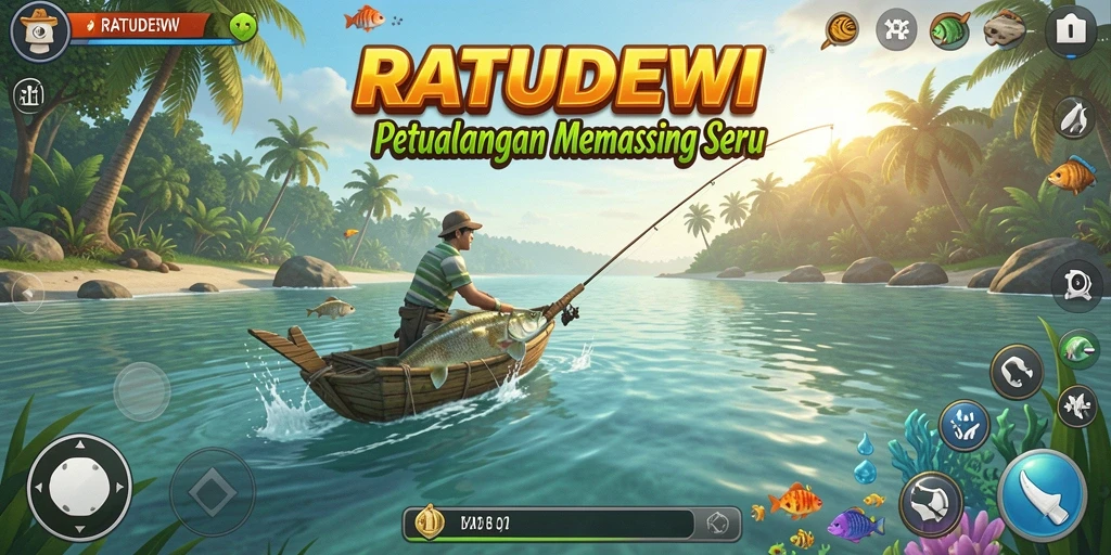 Tampilan gameplay menawan dari RATUDEWI saat memancing di danau.