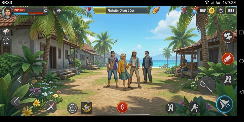 Screenshot gameplay RR33 menampilkan karakter yang lucu dan tingkat yang penuh warna.