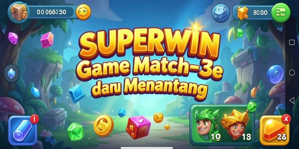 Tampilan gameplay MATCH-3 SUPERWIN yang seru dan penuh warna.